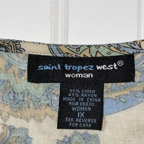 Saint Tropez Linen Blend Paisley Tunic Size 1x - Picture 7 of 8